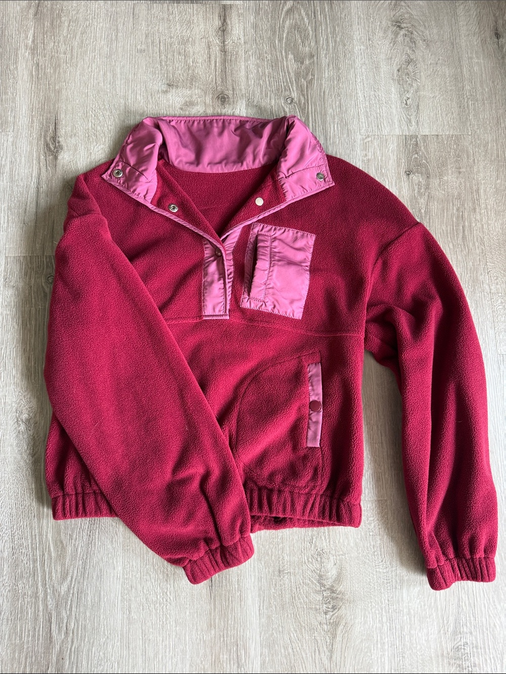 Source Unknown Magenta Snap-Front Fleece Pullover